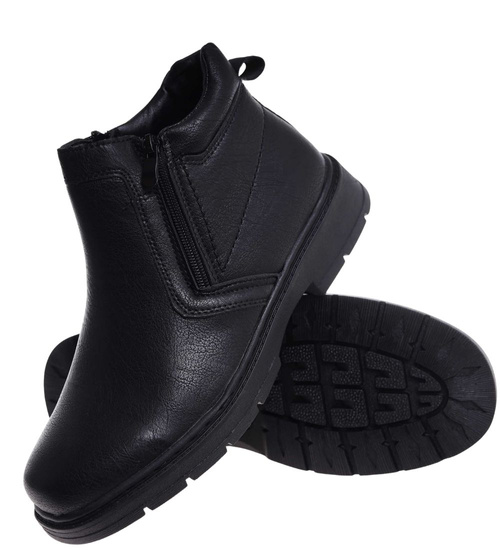 Czarne ocieplane botki męskie z suwakiem /D7-3 18454 T581/