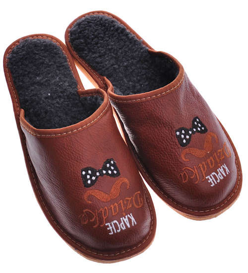 Kapcie Dziadka- skórzane klapki na prezent /D6-1 13082 S18-45/