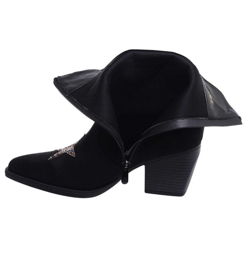 Czarne botki damskie na klocku /E5-3 18316 T482/