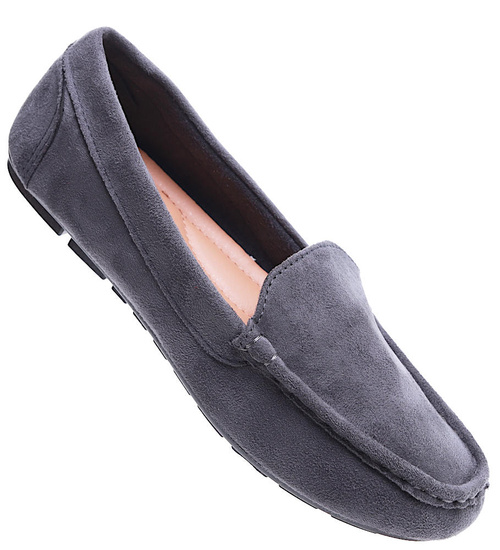 Szare zamszowe półbuty balerinki lordsy /F6-2 15629 T187/