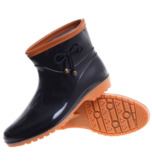 Kalosze damskie czarno brązowe gumiaki /F10-1+H2 18287 T352/