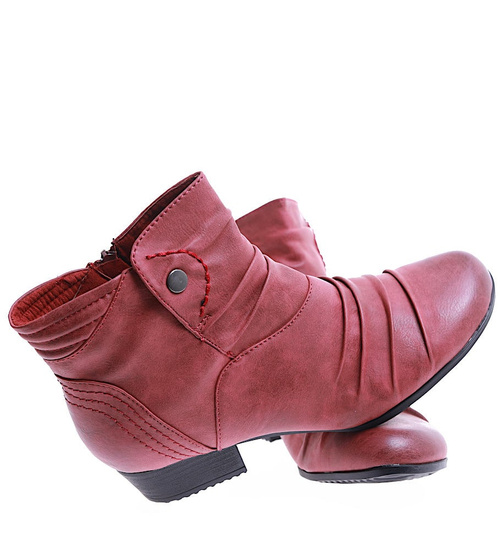 Damskie bordowe botki na niskim obcasie / G13-2 12778 T240/