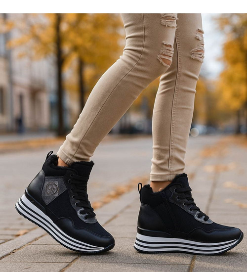 Zimowe botki sportowe damskie czarne /G5-1 18550 W18-47/