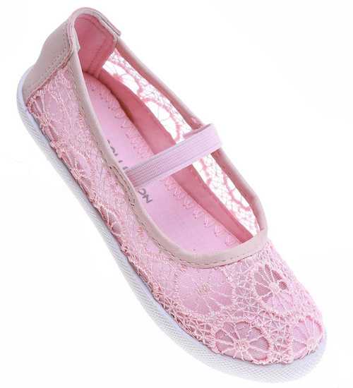 Różowe dziewczęce balerinki z koronki z gumką /B8-2 16451 T8-6/