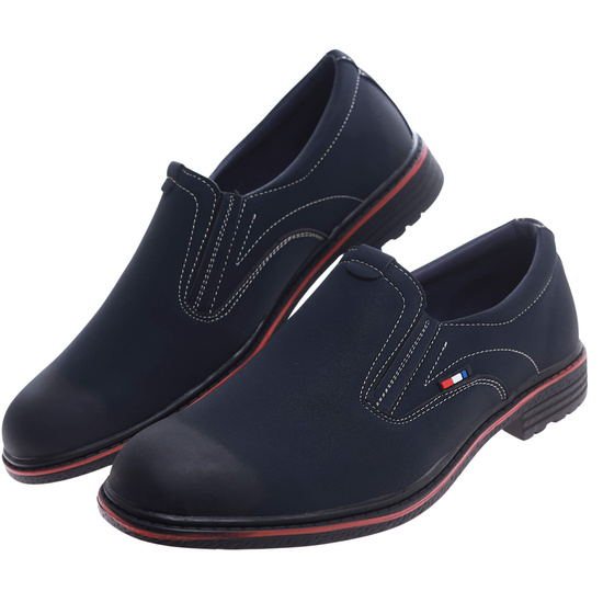 Wsuwane męskie półbuty granatowe pantofle /D8-2 14663 T496/