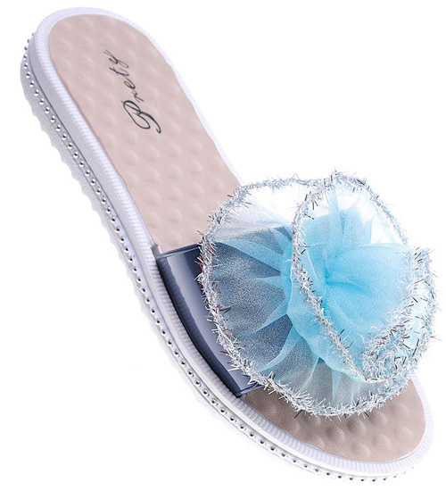 Plażowe granatowe klapki z ozdobą /A5-1 14015 T096/