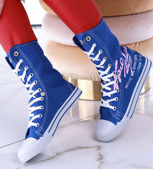 Wysokie niebieskie trampki damskie /E6-2 13506 T098/ Wysokie niebieskie trampki damskie /E6-2 13506 T098/