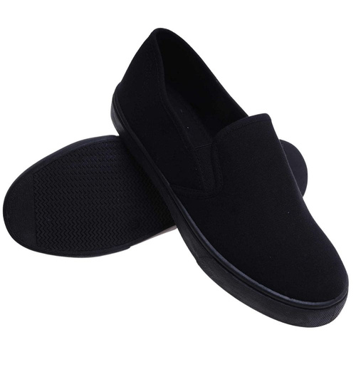 Czarne wsuwane męskie trampki slip on z tkaniny /A1-2 18148 T285/