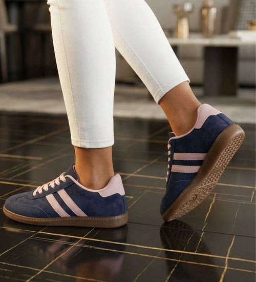 Granatowe sznurowane sneakersy damskie /G12-3 18714 T446/