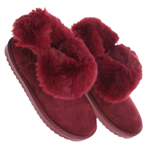 Bordowe kozaki śniegowce z futerkiem /E8-2 18359 T195/