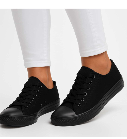 Czarne sznurowane damskie trampki /B3-2 16401 G168/