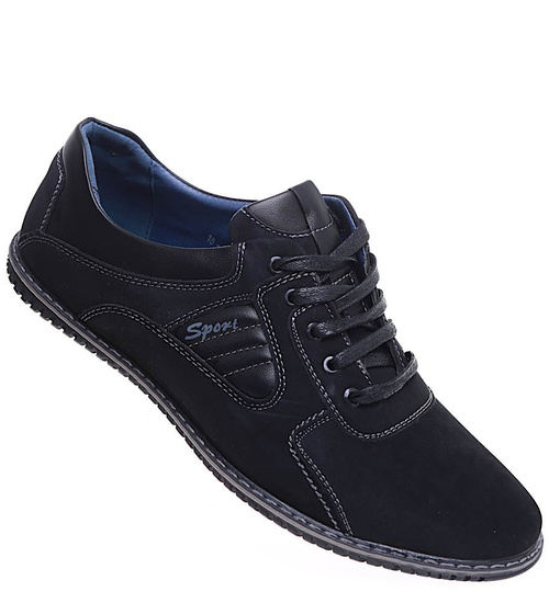 Sznurowane męskie półbuty czarne pantofle /B5-1 16030 T333/