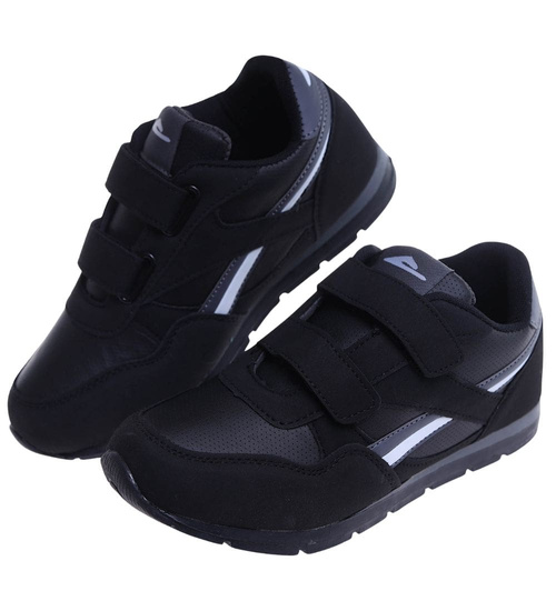 Sportowe czarne buty chłopięce na rzepy /D3-1 18124 T389/