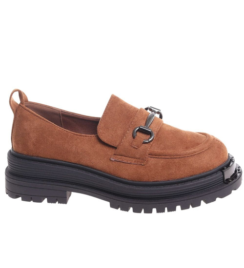 Karmelowe półbuty loafersy na platformie /G6-2 18486 T200/