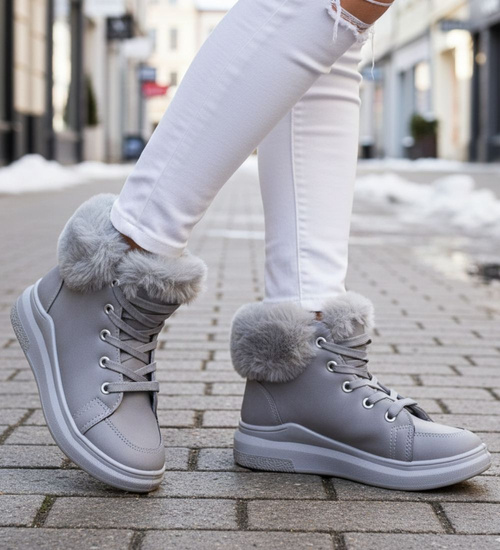 Ocieplane botki jak trampki Szare /B6-2 12697 S390/