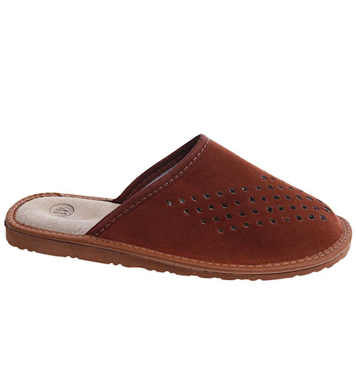 Męskie domowe kapcie ze skóry zamszowej Brązowe /F6-1 7929 S195/