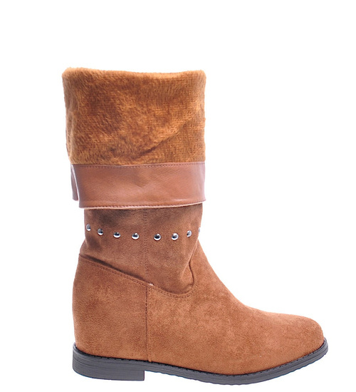 Zamszowe kozaki z ćwiekami Camel /F5-2 12914 T423/