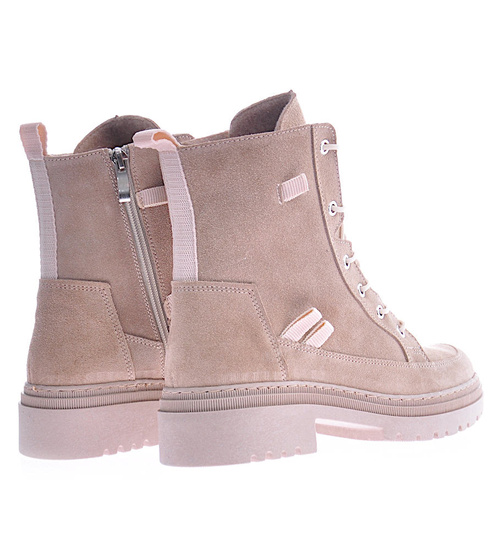 Damskie beżowe trapery z naturalnej skóry /B5-3 12554 R2460/