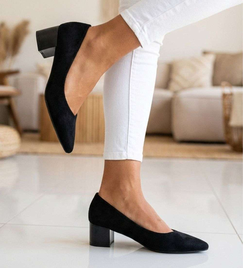 Czarne czółenka na niskim obcasie Pointy Toe /F5-3 18807 T381/