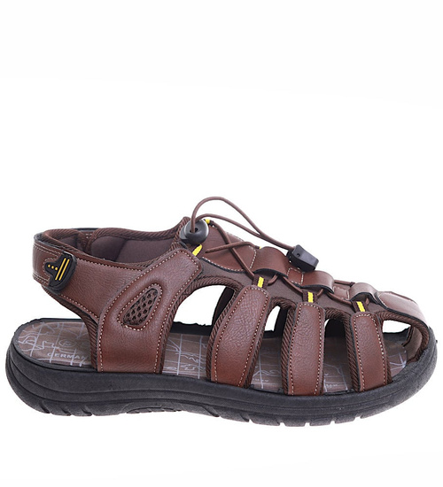 Ciemno brązowe męskie sandały na rzepy /D3-3 16459 S236/