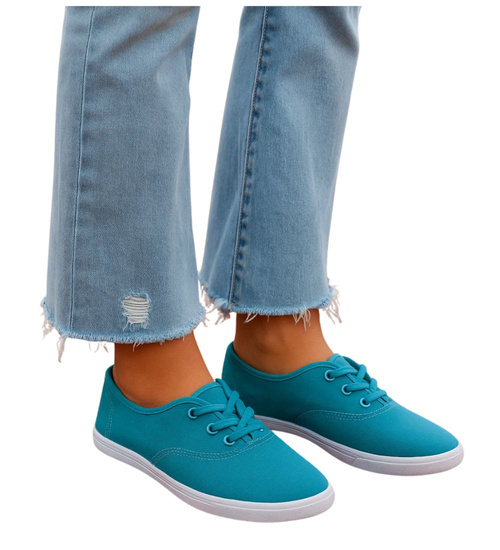 Wiązane damskie tenisówki turkusowe /D8-1 18096 S098/