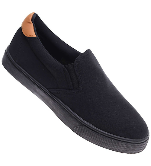 Czarne męskie trampki slip on z tkaniny /f3-3 16514 T287/
