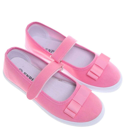 Różowe materiałowe baleriny na rzep /F9-2 18683 T122/