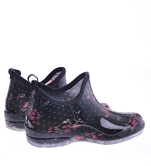 Damskie kalosze z krótką cholewką w kwiaty czarne /C6-1 12488 T495/