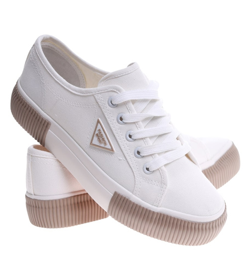 Białe sznurowane trampki damskie /G9-3 16673 T389/
