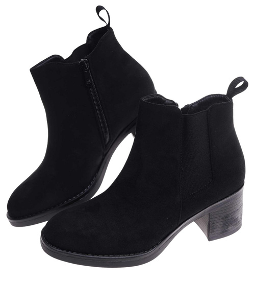 Czarne zamszowe botki lekko ocieplane /G1-3 18233 W492/