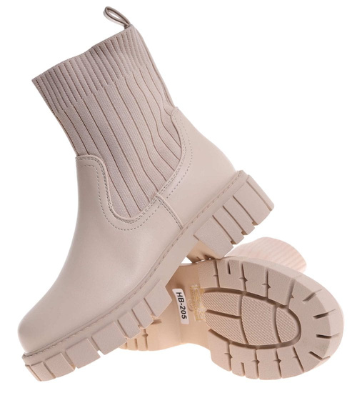 Zimowe wsuwane botki dziewczęce Beżowe /C5-3 18588 T189