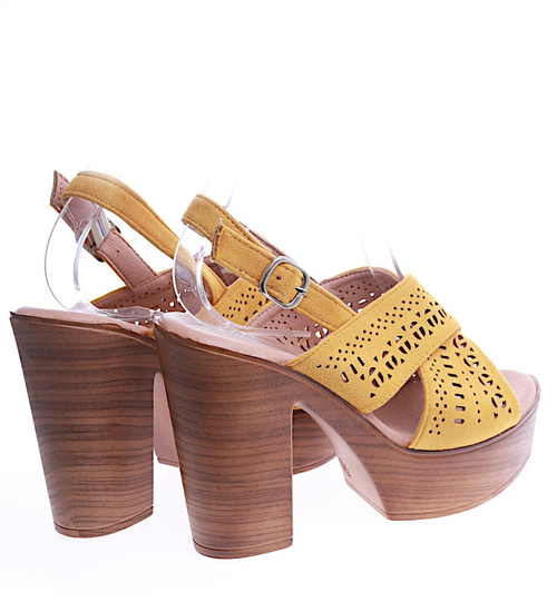 Żółte damskie sandały na obcasie i platformie /D6-1 14118 S292/