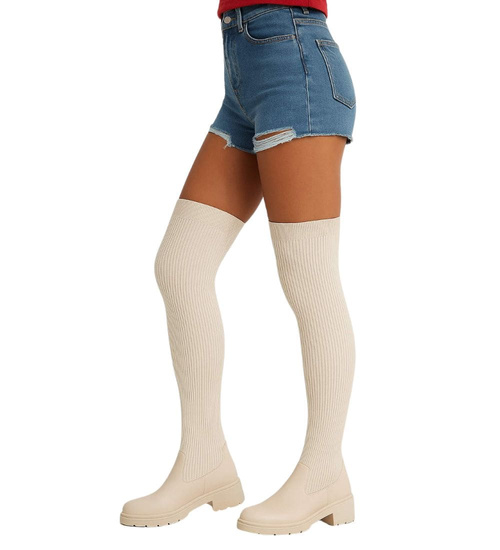 Wysokie kozaki lekko ocieplane elastyczne Beżowe /G4-1 18072 T380/