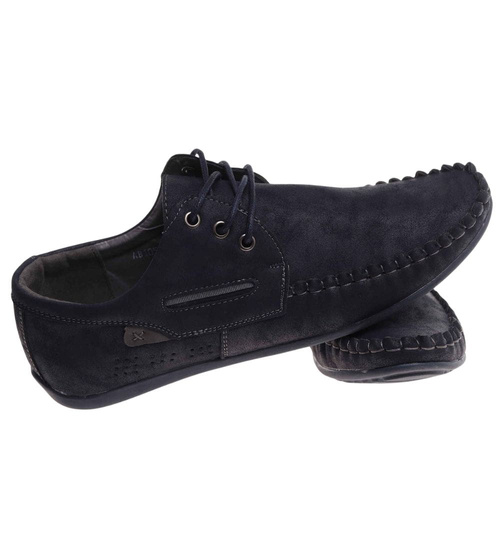 Męskie sznurowane półbuty Granatowe /A5-1 17983 T259/