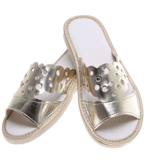 Złote ażurowe domowe klapki kapcie /G11-1 16203  S165/