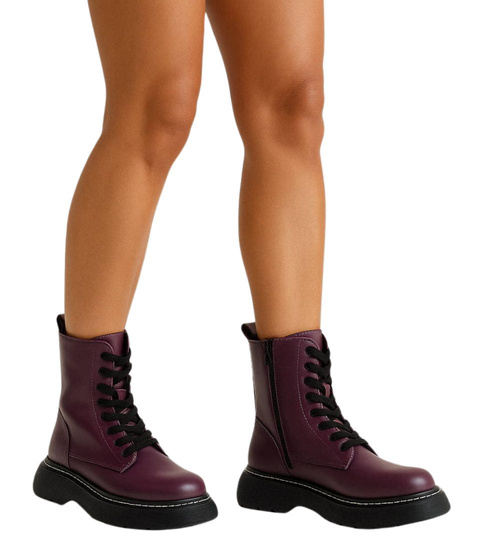 Fioletowe botki trapery na platformie /G12-3 18082 T235/