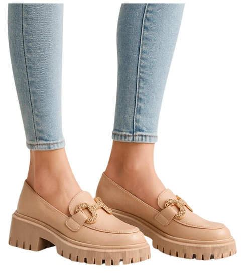 Damskie półbuty na platformie Beżowe /D8-1 15487 T336/