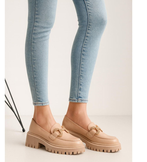 Damskie półbuty na platformie Beżowe /D8-1 15487 T336/