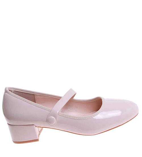 Beżowe czółenka z paskiem na niskim obcasie /C1-3 17732 W182/