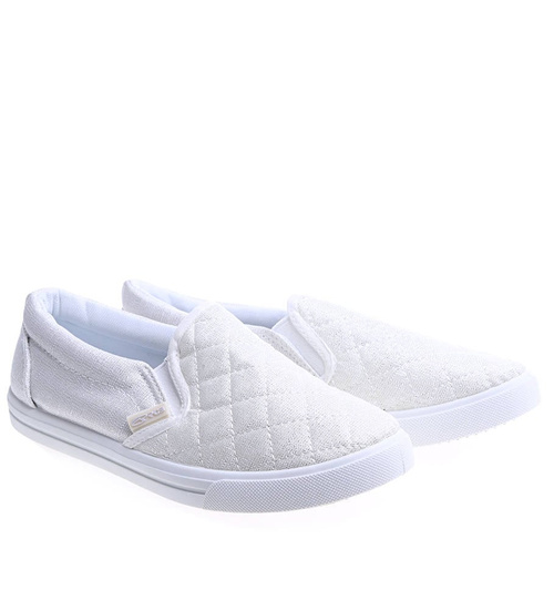 Materiałowe srebrne tenisówki slip on /E9-3 12540 T193/