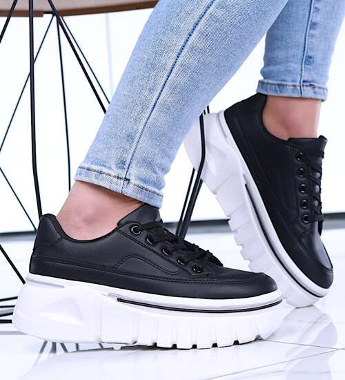 Czarne damskie trampki na platformie /C6-3 15620 T258/