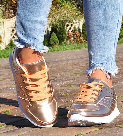 Lekkie złote sportowe buty damskie /F7-1 12929 T292/