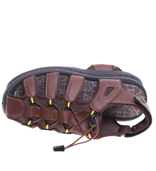 Ciemno brązowe męskie sandały na rzepy /D3-3 16459 S236/