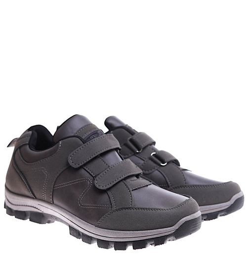 Szare męskie buty trekkinngowe na rzepy /C1-2 17141 T388/