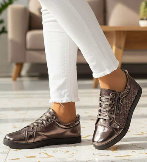 Brązowe trampki damskie sznurowane /B1-2 14664 T231/