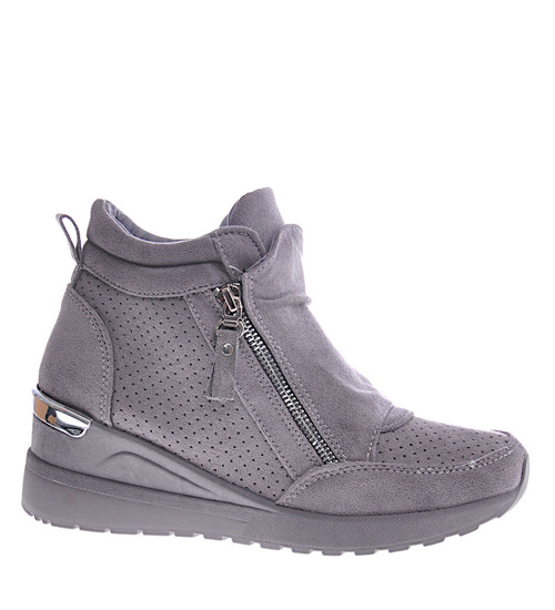 Szare sneakersy damskie na koturnie /B2-2 12852 T890/