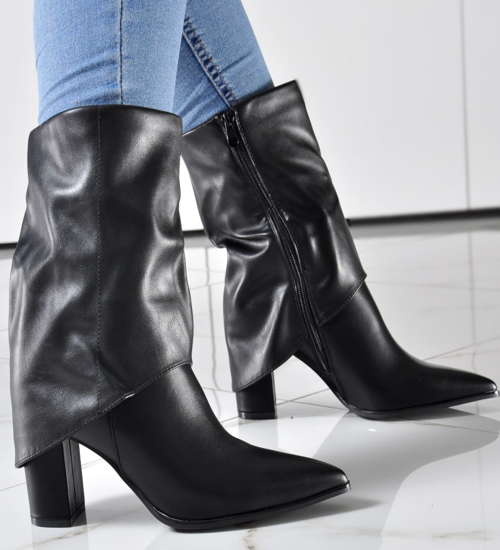 Damskie kozaki na obcasie Czarne /G2-2 9557 S634/