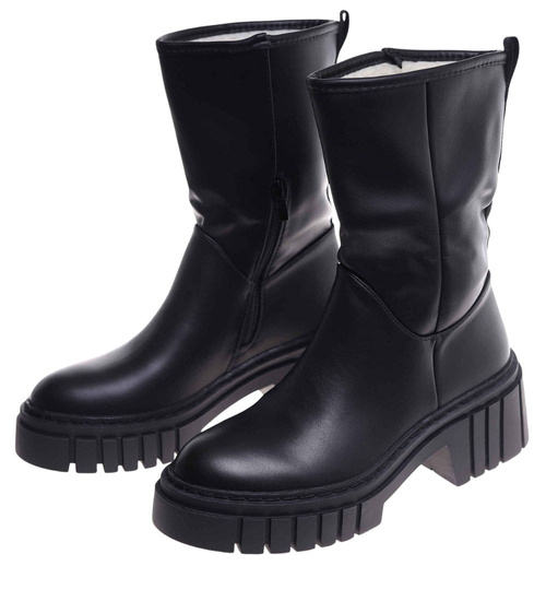 Wysokie czarne botki damskie z ociepleniem /F3-3 18230 T313/