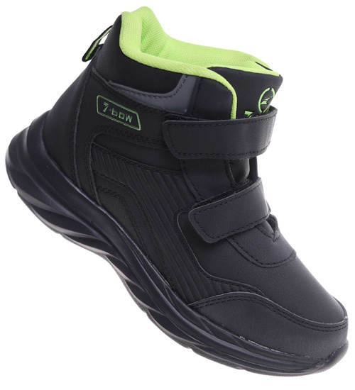 Ocieplane półbuty na rzepy Czarno zielone /E5-2 18363 T285/