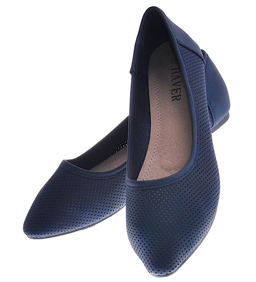 Ażurowe granatowe balerinki damskie /A8-3 13080 T198/